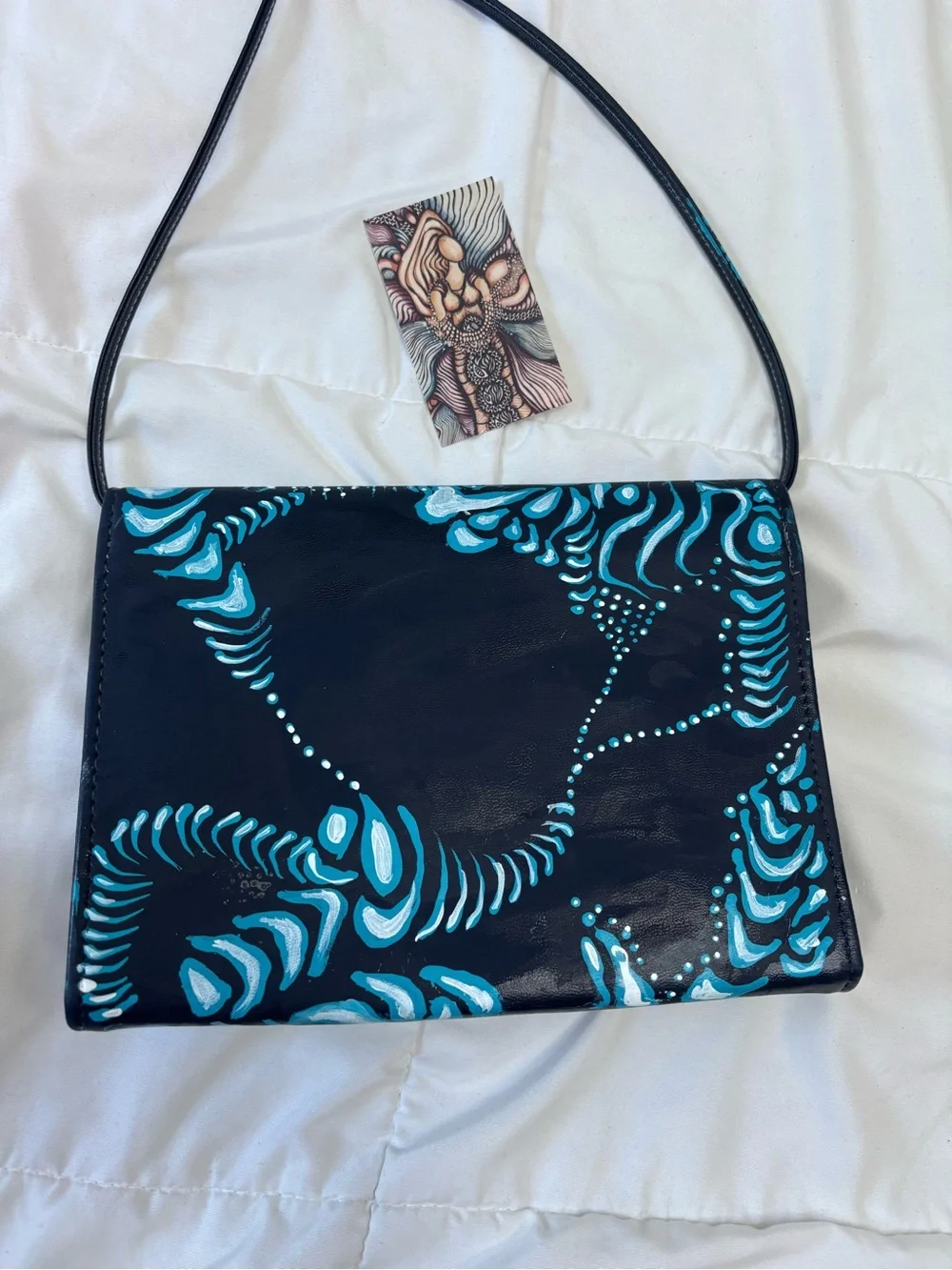 Blue Patterned Women's Crossbody Bag. Hand painted. One of a kind.